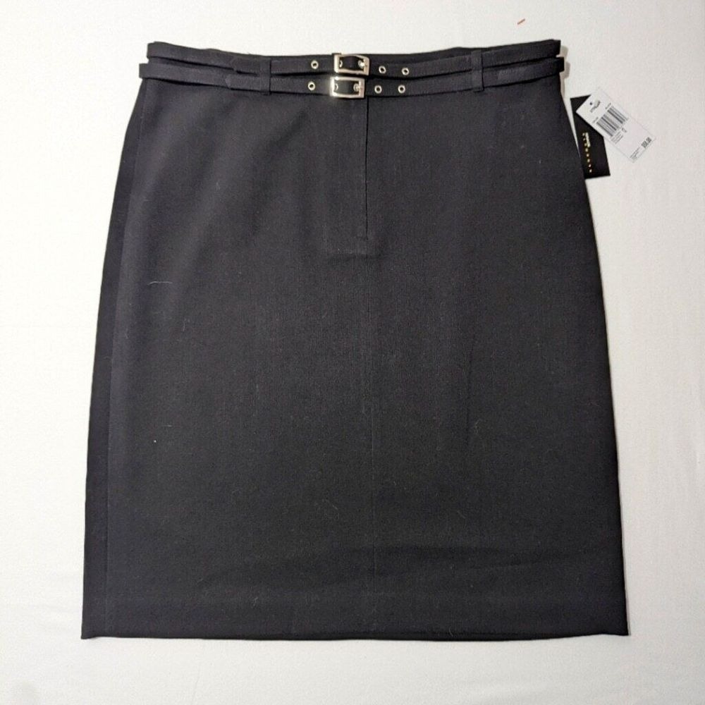 NWT Grace Elements Womens Black Double Buckle Belted Skirt Size 12
